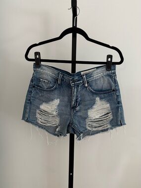pistola Light Blue Distressed Denim Cutoff Shorts with Frayed Hem
